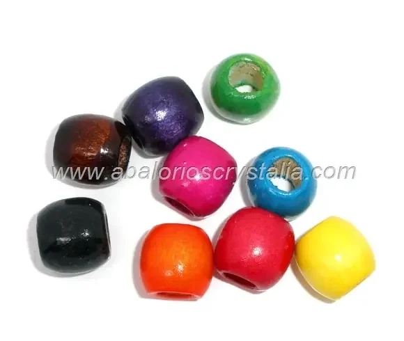 10 ABALORIOS DE MADERA MIX DE COLORES 16x17mm