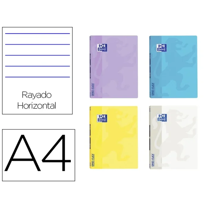10 Unidades – Libreta grapada oxford openflex tapa plastico din a4 48 hojas horizontal colores pastel surtidos