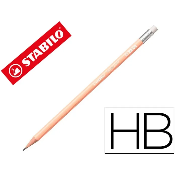 12 Unidades – Lapices de grafito con goma stabilo swano mina 2,2 mm dureza hb melocoton pastel
