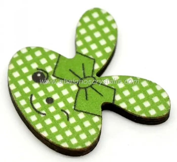 2 CONEJITOS DE MADERA CUADRITOS VERDE 32x31mm