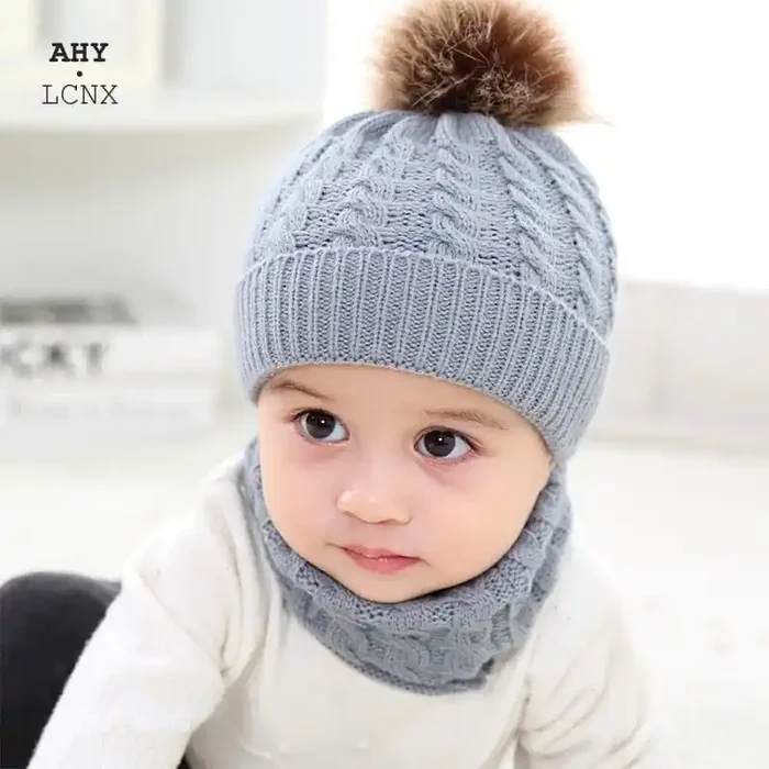2 piezas gorro y bufanda infantil con pompón