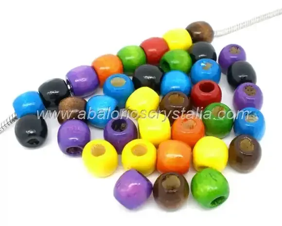 20 ABALORIOS DE MADERA MIX DE COLORES 12x11mm