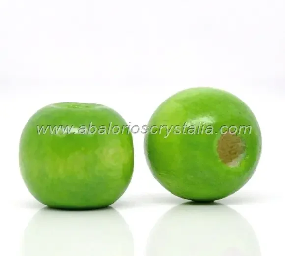 20 BOLAS DE MADERA COLOR VERDE 10x9mm