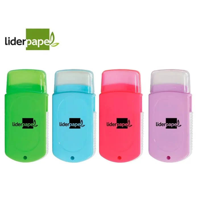 20 Unidades – Goma de borrar liderpapel rectangular con protector plastico sacapuntas 2 usos y cepillo colores surtidos