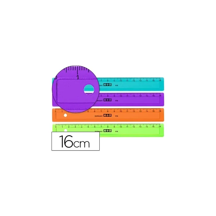 20 Unidades – Regla m+r 16 cm plastico graduada y biselada colores surtidos
