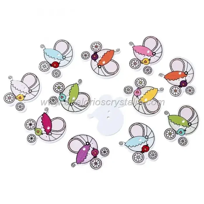 5 BOTONES DE MADERA 2 AGUJEROS CARRITO MIX 29mm x26mm