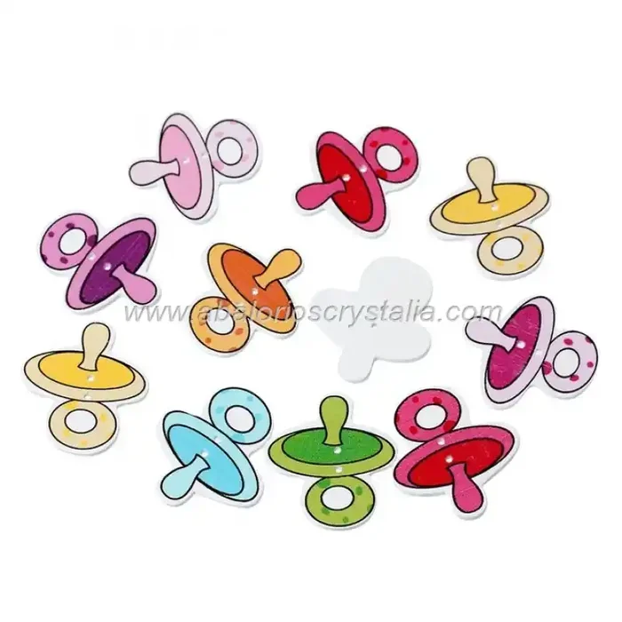 5 BOTONES DE MADERA 2 AGUJEROS CHUPETE MIX 3.4cm x 3.2cm