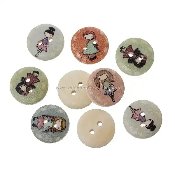 5 BOTONES DE MADERA 2 AGUJEROS MIX DE MODELOS 15mm