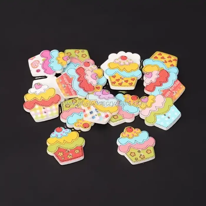 5 BOTONES DE MADERA PASTELES MIX DE COLORES 25x22x2mm