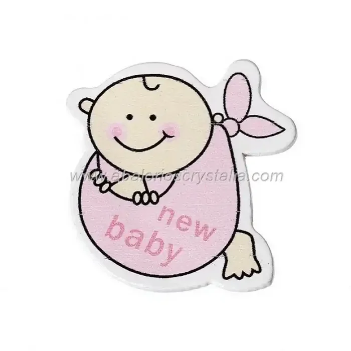5 CABUCHONES DE MADERA NEW BABY 3.1cm x 3.1cm