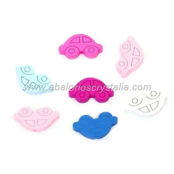 5 COCHES DE MADERA MIX DE COLORES 27x15mm