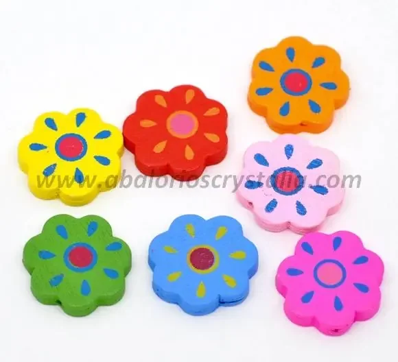 5 FLORES DE MADERA MIX DE COLORES 20x20mm ref 288