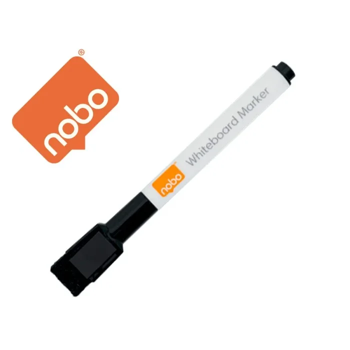 5 Unidades – Rotulador nobo mini con borrador para pizarra blanca punta redonda 2 mm color negro pack de 6 unidades