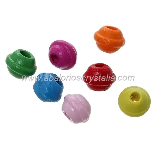 50 BARRILES DE MADERA MIX DE COLORES 8x6mm