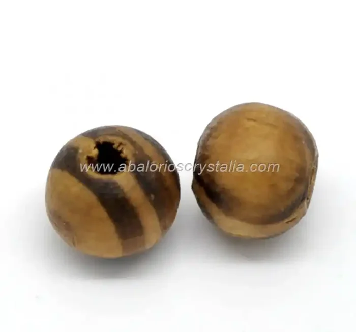 50 BOLAS DE MADERA MARRÓN CAFÉ RAYAS 6mm