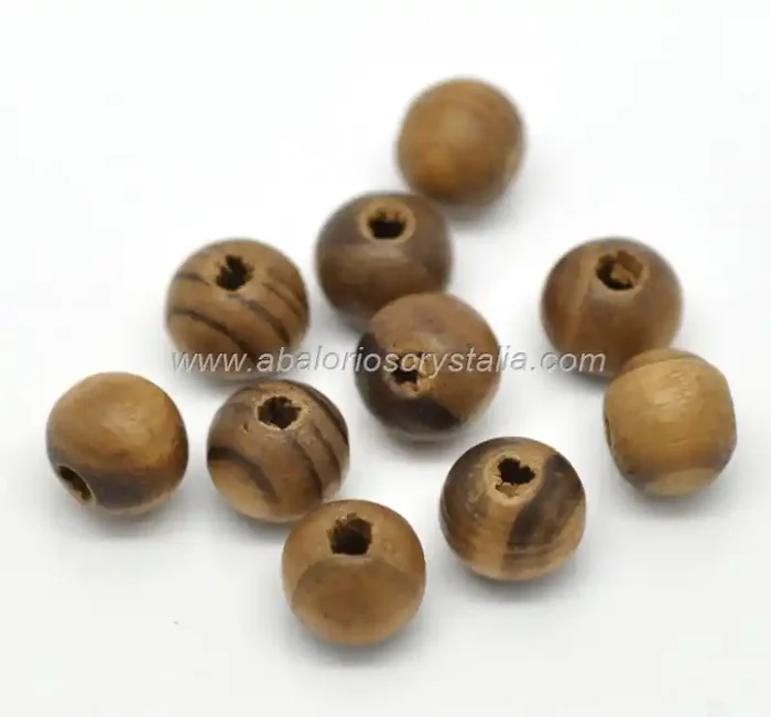 50 BOLAS DE MADERA MARRÓN CAFÉ RAYAS 8mm