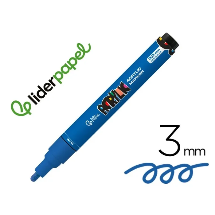 6 Unidades – Rotulador liderpapel acrylic base agua todo tipo de superficie punta redonda 3 mm azul