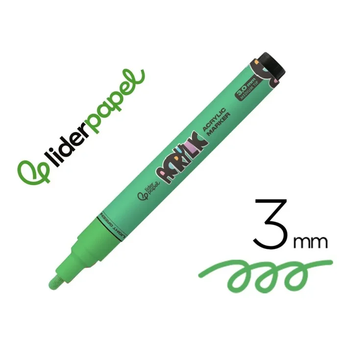 6 Unidades – Rotulador liderpapel acrylic base agua todo tipo de superficie punta redonda 3 mm verde claro