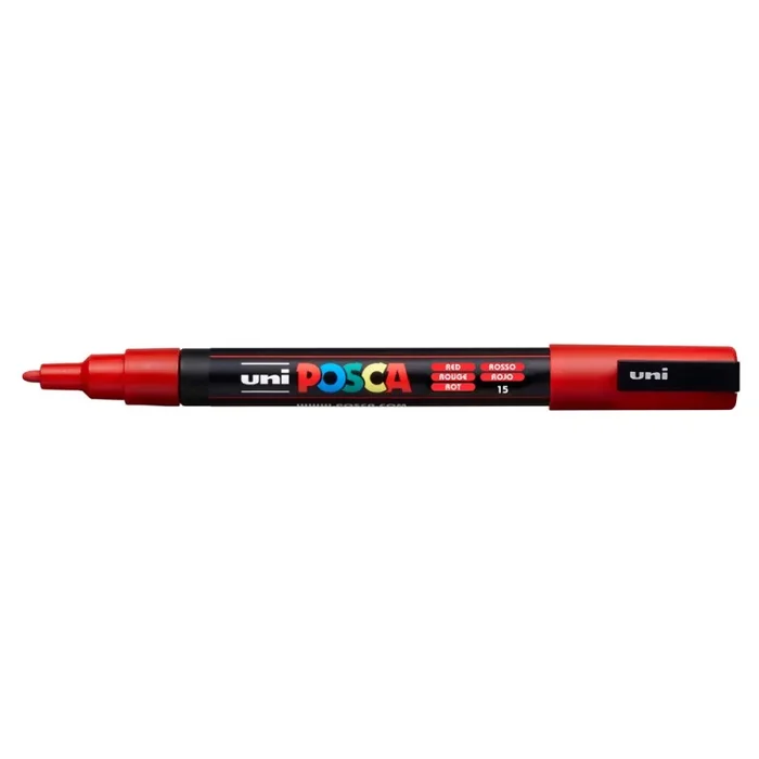 6 Unidades – Rotulador uni posca pc-3m marcador de pintura punta conica 0,9-1,3 mm rojo