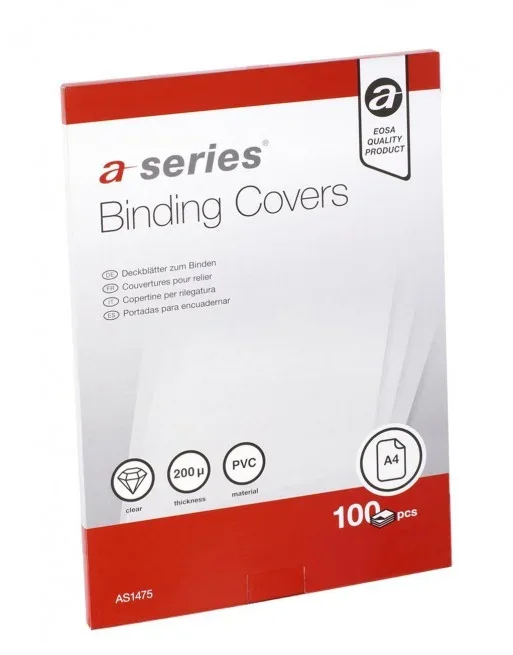 A – SERIES CAJA 100 PORTADAS ENCUADERNACION DE 200 MICRAS TRANSPARENTES AS1475