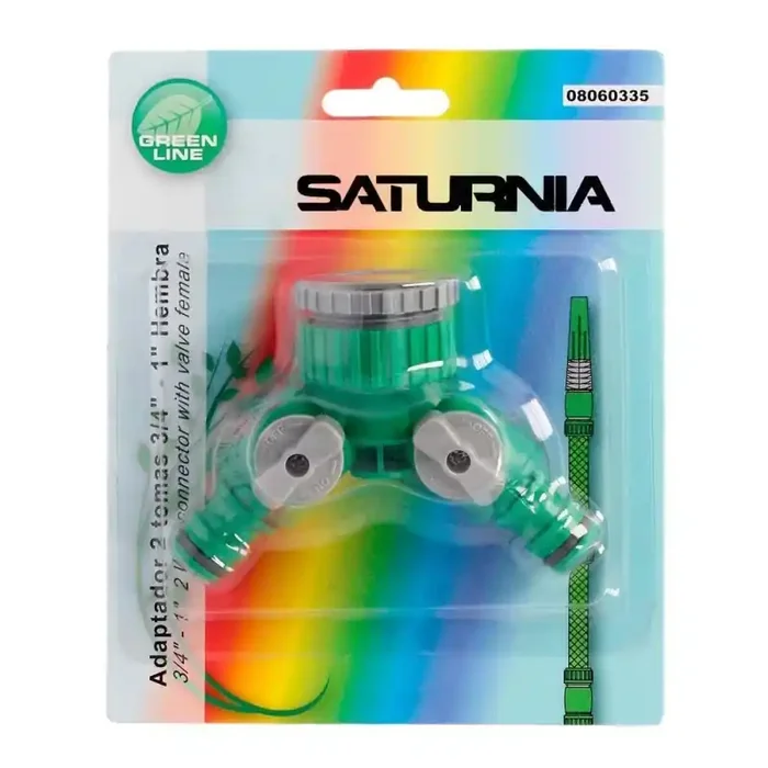Adaptador Manguera Plástico 3/4 – 1″ Hembra con 2 tomas Blíster