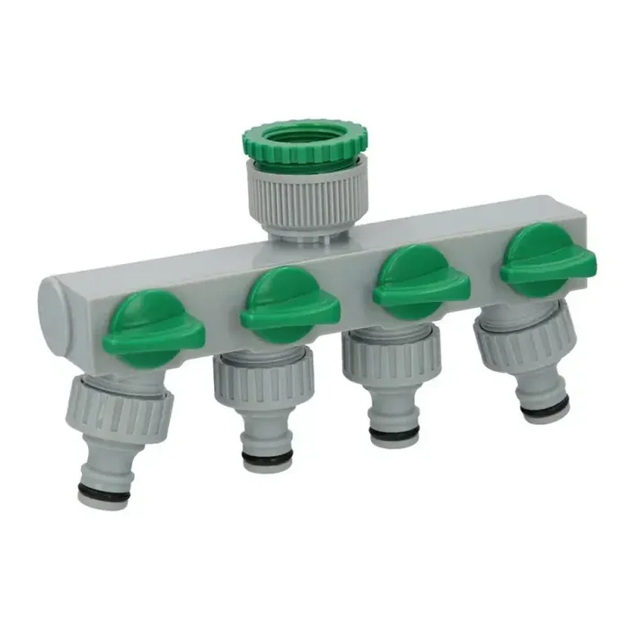 Adaptador Manguera Plástico 3/4″ – 1″ 4 Vías, Distribuidor 4 vías, Divisor Manguera, Ajuste Independiente, Tomas 1/2+Adaptador