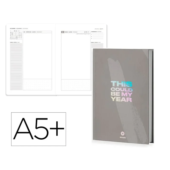 Agenda encuadernada antartik my year a5+ 2026 día página gris papel 80g fsc