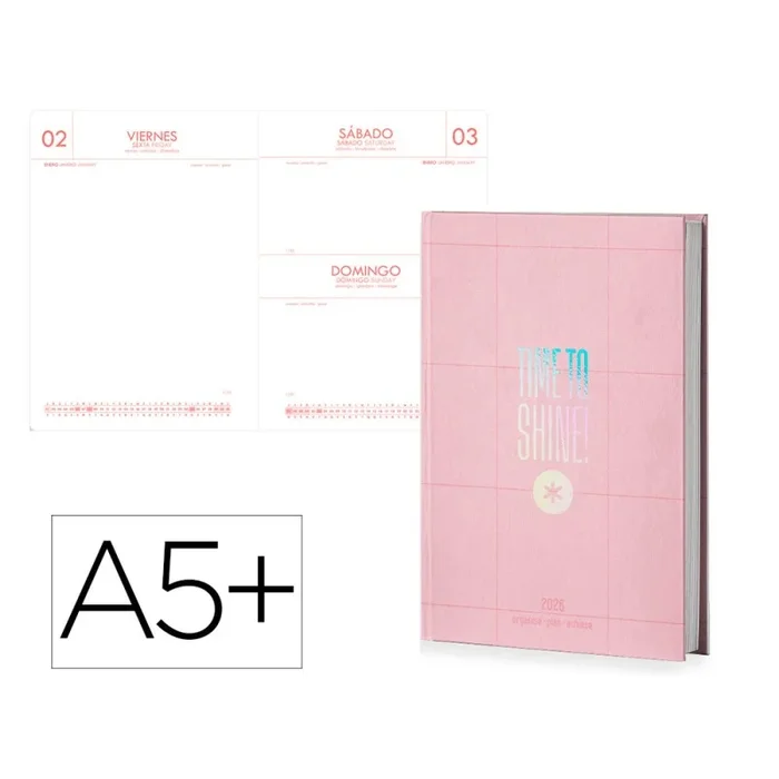 Agenda encuadernada antartik time to shine a5+ 2026 día página rosa papel 80g fsc