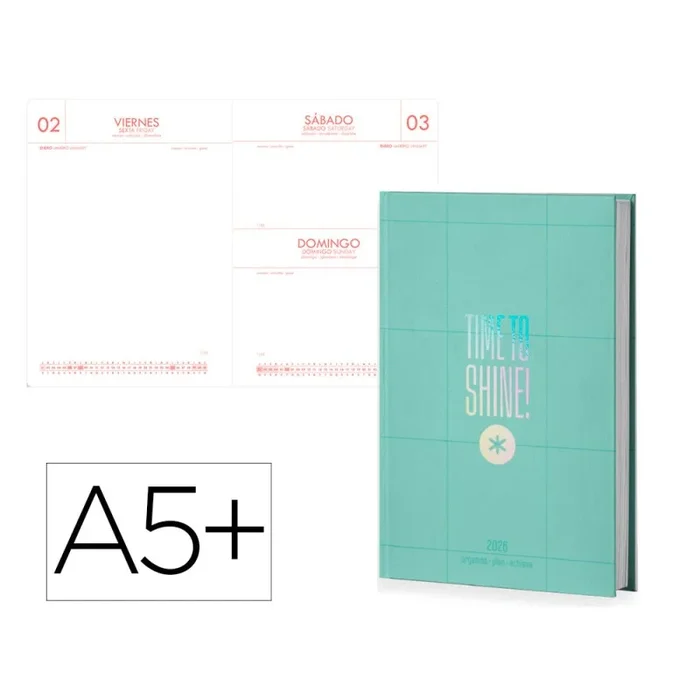 Agenda encuadernada antartik time to shine a5+ 2026 día página verde papel 80g fsc
