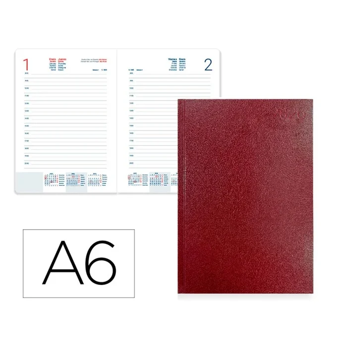 Agenda encuadernada liderpapel corfu a6 2026 dia pagina rojo papel 60 gr fsc