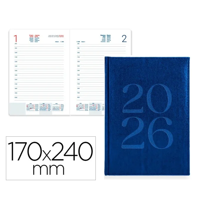 Agenda encuadernada liderpapel creta 170×240 mm 2026 dia pagina azul papel 70 gr fsc