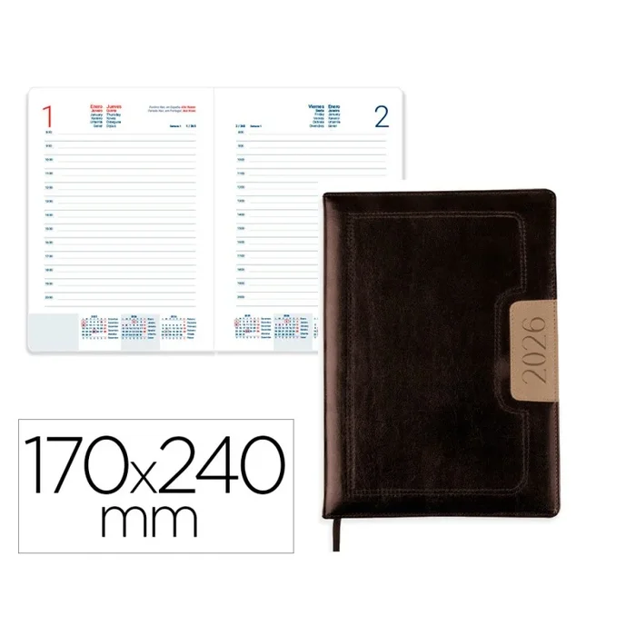 Agenda encuadernada liderpapel dorios 170×240 mm 2026 dia pagina negro papel 70 gr fsc