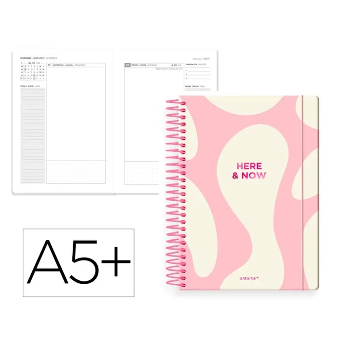 Agenda espiral antartik here and now a5+ 2026 día página rosa papel 80g fsc