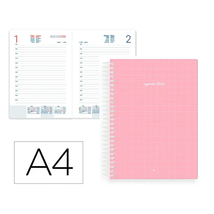 Agenda espiral liderpapel gazi a4 2026 dia pagina rosa papel 70 gr fsc
