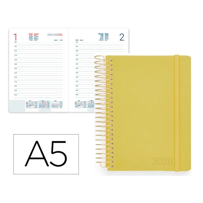 Agenda espiral liderpapel neon a5 2026 dia pagina amarillo papel 70 gr fsc