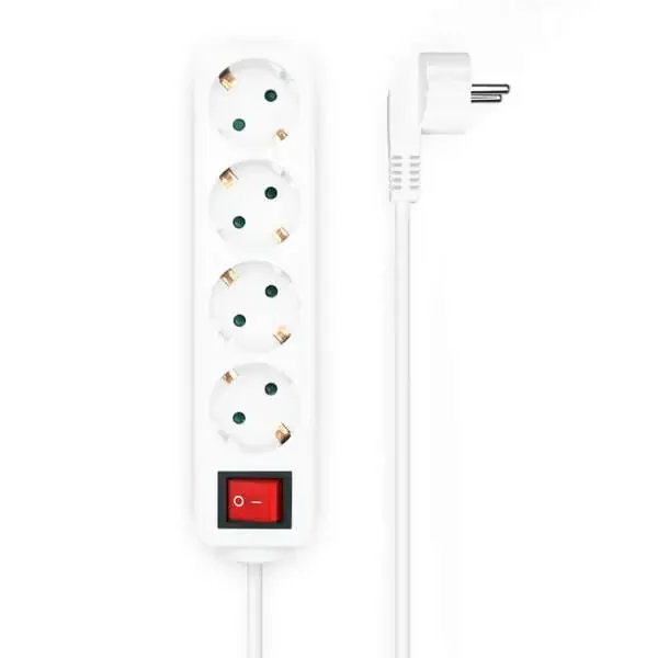 Aisens Base Multiple 4 Tomas con Interruptor con Cable 3×1.5mm2 – 1.4m – Color Blanco