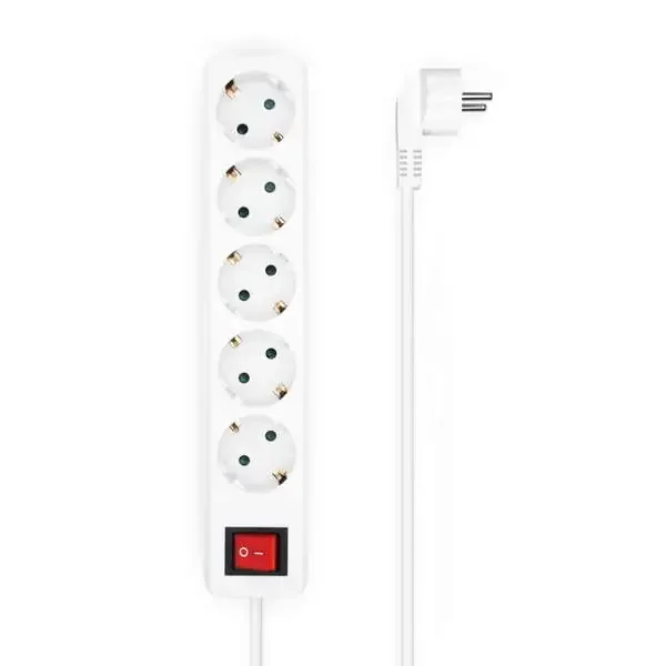 Aisens Base Multiple 5 Tomas con Interruptor con Cable 3×1.5mm2 – 1.4m – Color Blanco