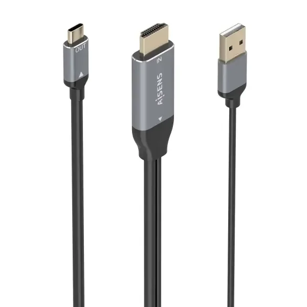 Aisens Cable Conversor Aluminio HDMI V2.0 a USB-C 4K@60Hz – HDMI/M+USB-A/M-USB-C/M – 1.8m – Color Gris