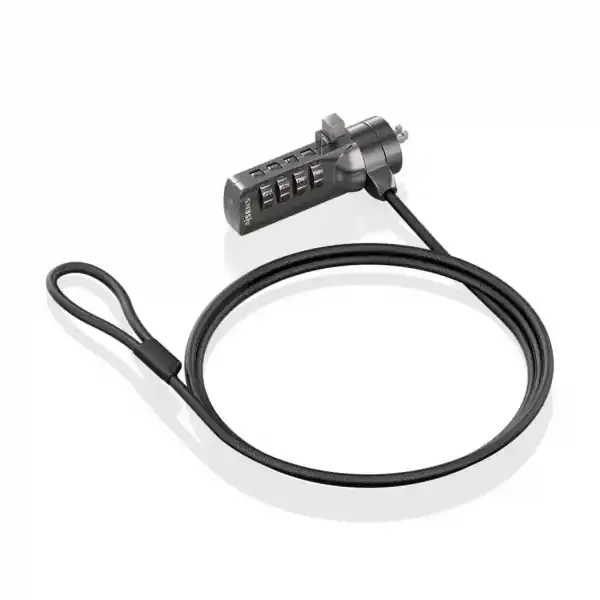 Aisens Cable de Seguridad de Acero con Cerradura de Combinacion – Compatible con Kensington Lock – Bloqueo de 4 Digitos – Revestimiento de Vinilo – Ideal para Ordenadores y Portatiles – Color Negro