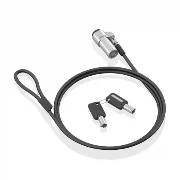 Aisens Cable de Seguridad de Acero con Cerradura de Llave – Compatible con Ranura Nano 2.5x6mm – Revestimiento de Vinilo – Color Negro