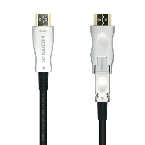 Aisens Cable HDMI V2.0 AOC (Active Optical Cable) Desmontable Premium Alta Velocidad / HEC 4K@60Hz 4 4 4 18Gbps – A/M-D/A/M – 20m – Color Negro