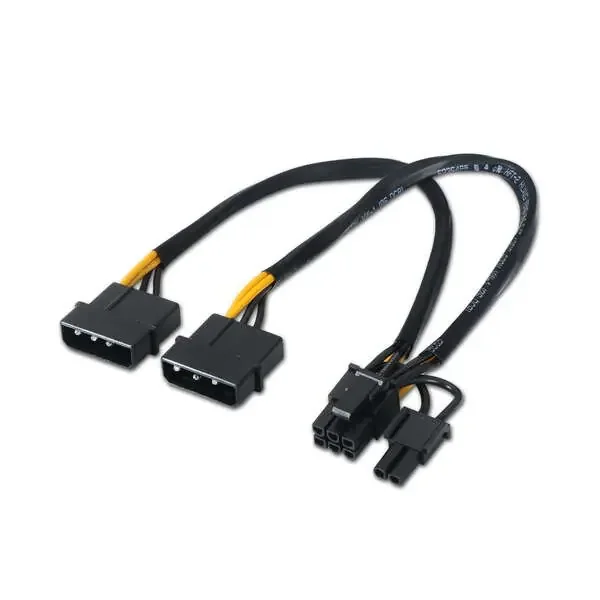 Aisens Cable Tarjeta grafica – 2xMolex 4pin/M-PCI-E(Molex 6+2pin)/M – 20cm – 100% Cobre – Color Negro