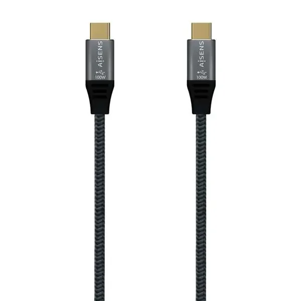 Aisens Cable USB 3.2 Gen2x2 Aluminio 20Gbps 8K@30Hz 5A 100W E-Mark, Tipo USB-C/M-USB-C/M – 0.6m – Color Gris