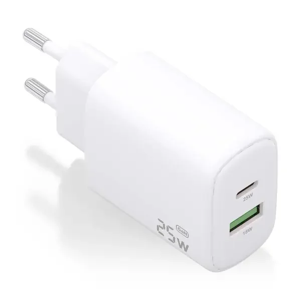 Aisens Cargador 25W – 1xUSB-C PD3.0 – 1xUSB-A QC3.0 – Color Blanco