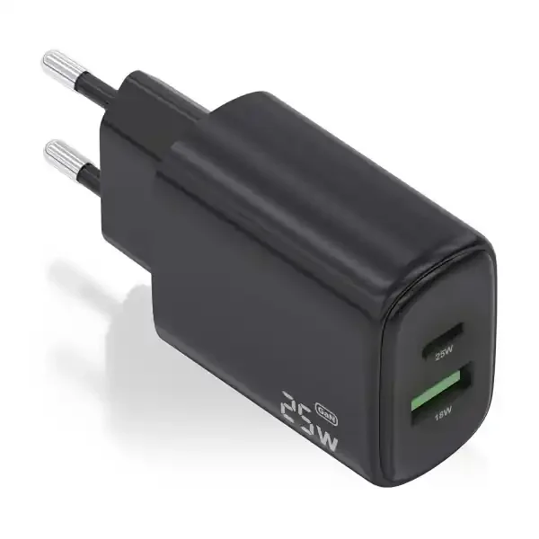Aisens Cargador 25W – 1xUSB-C PD3.0 – 1xUSB-A QC3.0 – Color Negro