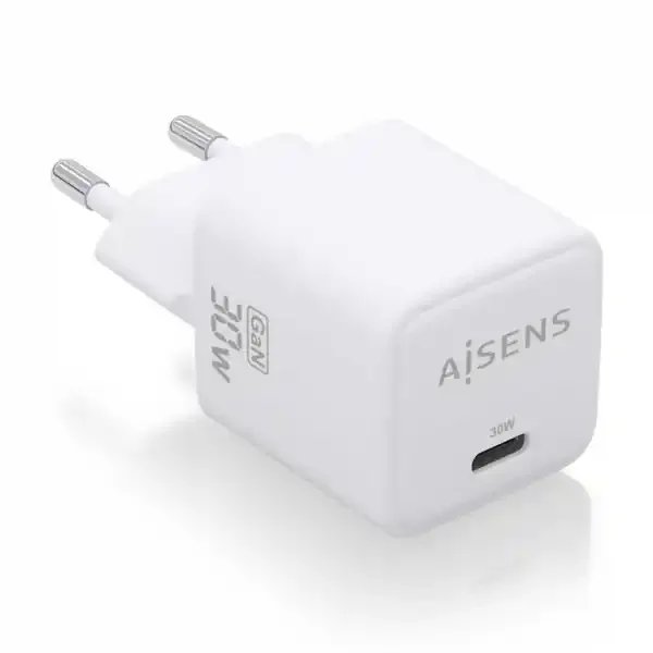 Aisens Cargador Gan USB-C 30W Eficiencia Energetica y Seguridad – Tecnologia AI – Multiples Protocolos de Carga – Proteccion contra Sobrecarga y Cortocircuito – Compatible con Dispositivos USB-C