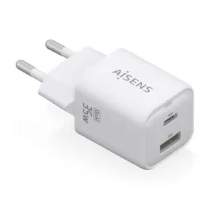 AISENS CARGADOR GAN USB-C 35W – ALTA EFICIENCIA ENERGETICA – TECNOLOGIA AI PARA CARGA RAPIDA – MULTIPLES PROTECCIONES – COMPATIBLE CON PD3.0 Y QC3.0 – CARGA SIMULTANEA USB-C Y USB-A