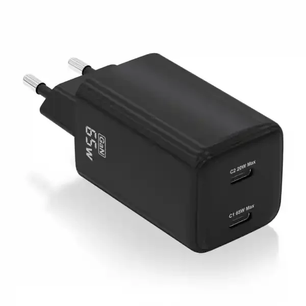 Aisens Cargador Gan USB-C 65W – Alta Eficiencia Energetica – Tecnologia AI – Multiples Protecciones – Carga Rapida y Segura – Compatible con PD3.0 y Otros Protocolos – 2 Puertos USB-C