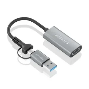 AISENS CONVERSOR ALUMINIO USB-A+USB-C A HDMI 1080P@60HZ – USB-A/M+USB-C/M-HDMI/H – 15CM – COLOR GRIS