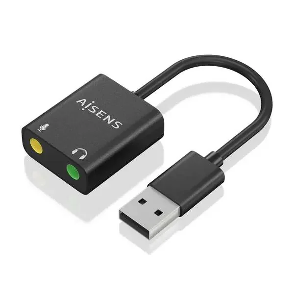 Aisens Conversor USB-A a Audio 48KHz – USB-A/M-2xJACK 3.5/H – 10cm – Color Negro